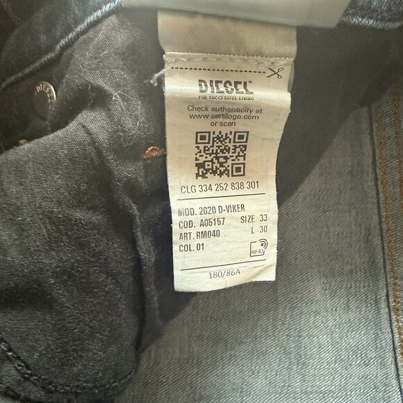 Diesel 2020 D-Viker RM040 straight fit stretch blue denim jeans 33x30 Button Fly - Picture 5 of 9